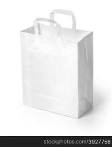 close up of a white paper bag on white background with clipping path