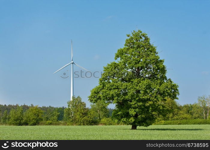 close-up of a windmill on blue sky