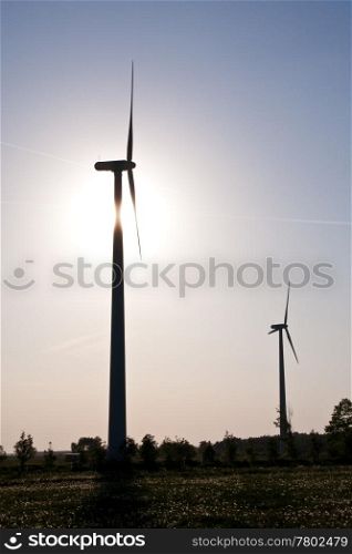 close-up of a windmill on blue sky