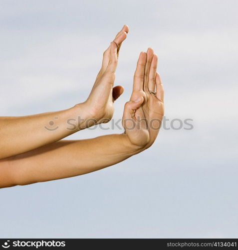 Close-up of a woman&acute;s hand in a martial arts stance
