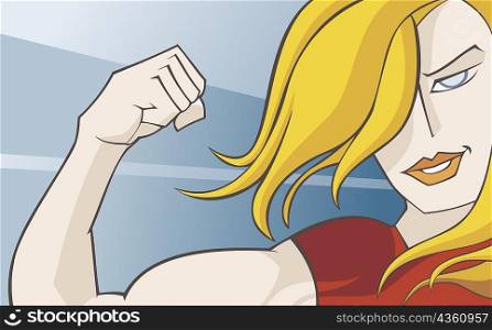 Close-up of a woman flexing her biceps