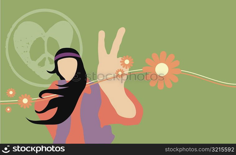 Close-up of a woman showing a peace sign