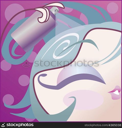 Close-up of a woman using hairspray