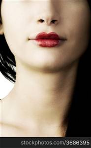 close up of a woman with classic japanese make up on her lips