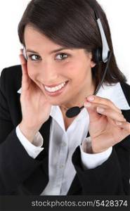 close-up of a woman with headset
