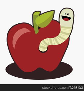 Close-up of a worm in an apple