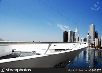 Close-up of a yacht docked at a harbor, Navy Pier, Chicago, Illinois, USA