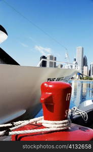 Close-up of a yacht moored at a harbor, Navy Pier, Chicago, Illinois, USA