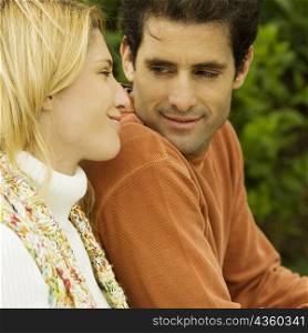 Close-up of a young couple looking at each other