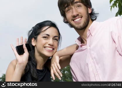 Close-up of a young couple smiling