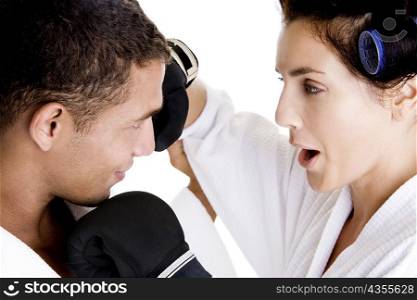 Close-up of a young couple sparring