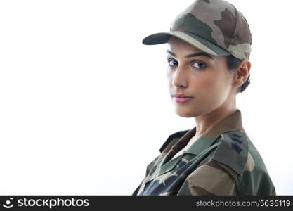 Close-up of a young female soldier