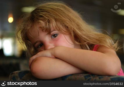 Close-up of a young girl (6-8), Moorea, Tahiti, French Polynesia, South Pacific