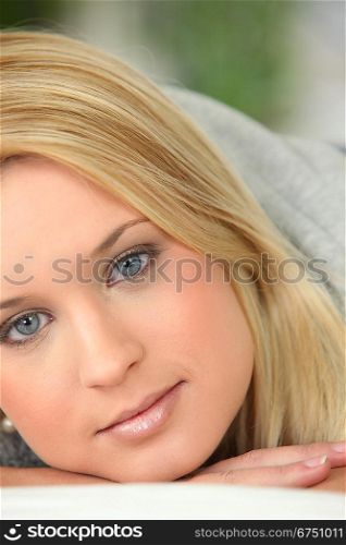 close-up of a young pretty blonde&acute;s face