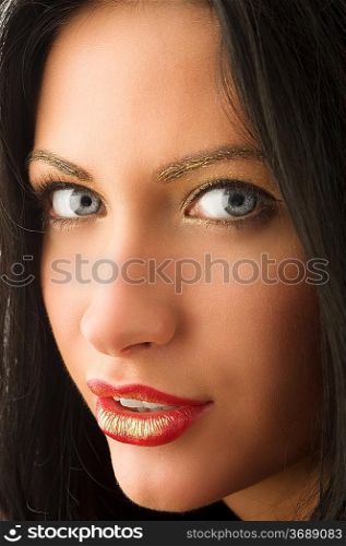 close up of a young very cute woman with unique make up