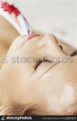 Close-up of a young woman sleeping