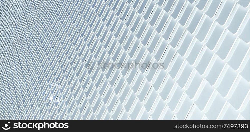 Close up of abstract geometric structure white wall .