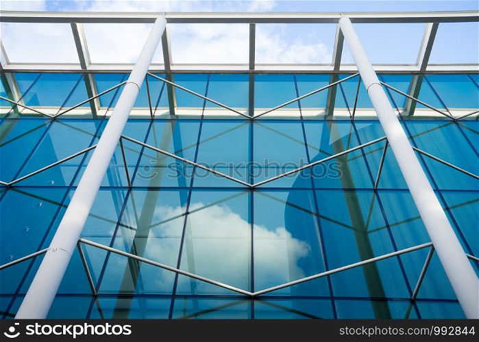 Close up of airport glass and wall