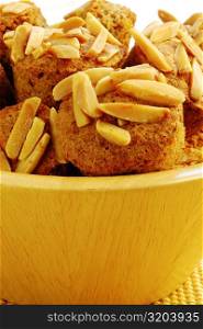 Close-up of almond muffins in a bowl