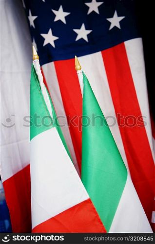 Close-up of American and Italian flags