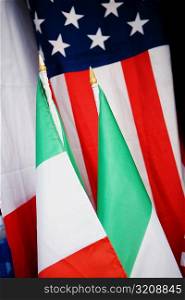 Close-up of American and Italian flags