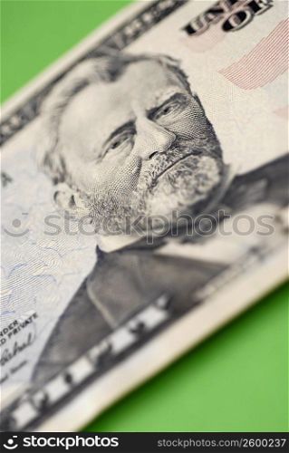 Close-up of an American fifty dollar bill