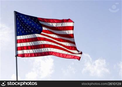Close-up of an American flag fluttering