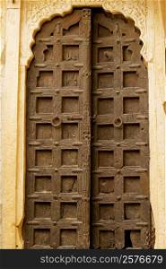 Close-up of an ancient wooden door, Jaisalmer, Rajasthan, India