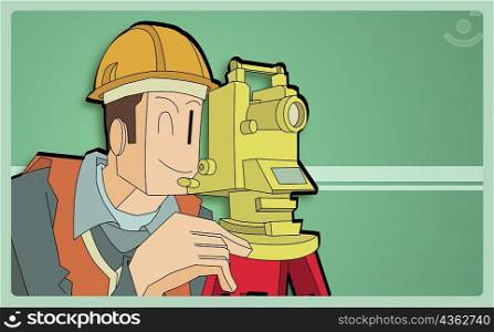 Close-up of an architect looking through a theodolite