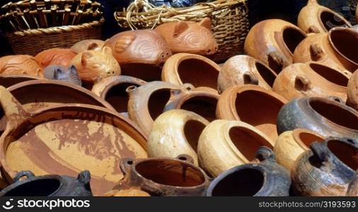 Close-up of an array of terracotta pots