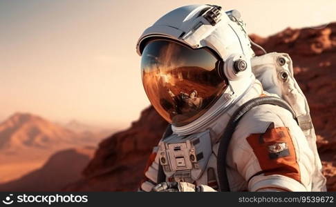 Close-up of an experienced astronaut exploring Mars