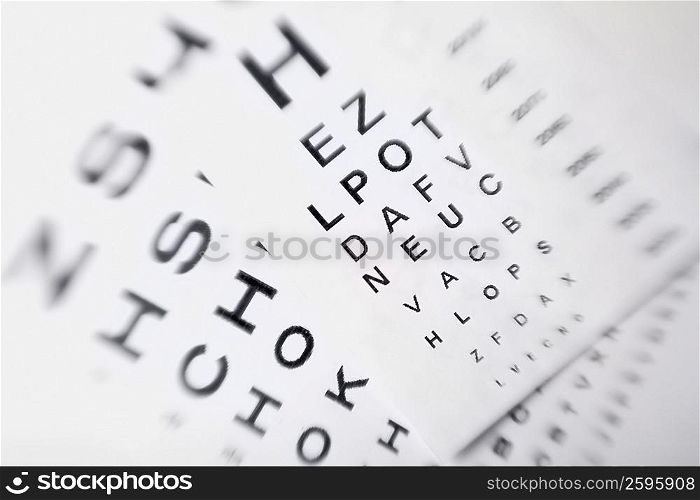 Close-up of an eye chart