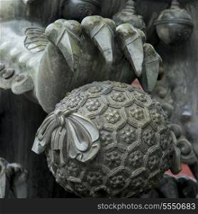 Close-up of an imperial lion statue outside Lama Temple, Dongcheng, Beijing, China