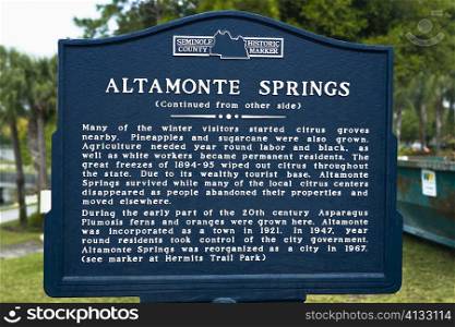 Close-up of an information board, Altamonte Springs, Orlando, Florida, USA