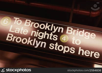 Close-up of an information board, Manhattan, New York City, New York State, USA