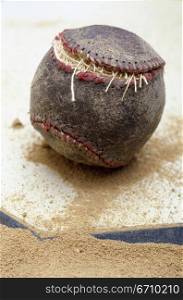 Close-up of an old baseball