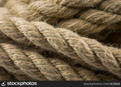Close-up of an old frayed boat rope as a background