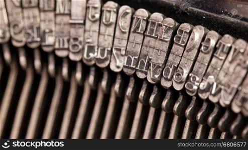 Close-up of an old retro typewriter with paper, natural colors