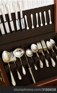 Close-up of an open cutlery box