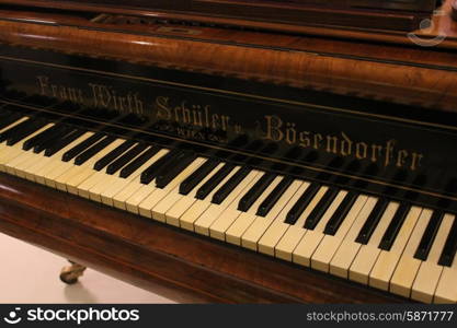 Close up of antique wooden piano keys 7989. Antique piano keys 7989