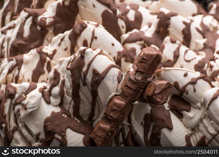 close-up of appetizing ice cream with candy, macro photography. close-up ice cream