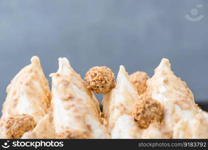 close-up of appetizing ice cream with candy, macro photography. close-up ice cream