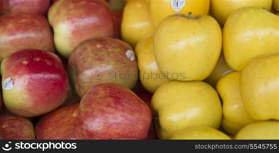 Close-up of apples for sale at a market stall, Pike Place Market, Seattle, Washington State, USA