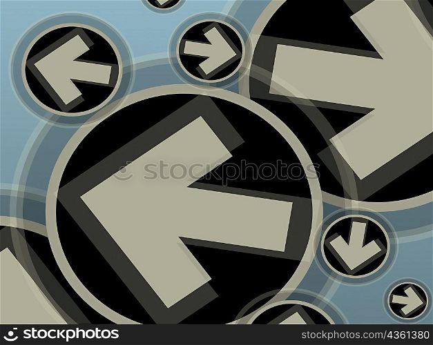 Close-up of arrow signs in circles