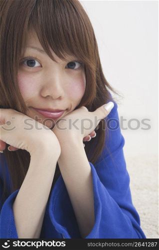 Close up of asian girl in blue dress