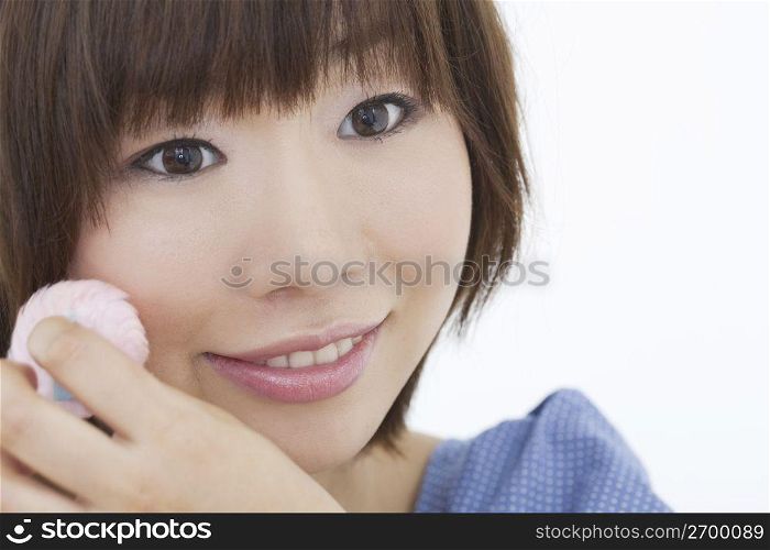 Close up of asian girl in blue dress
