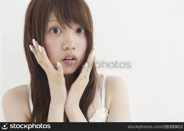 Close up of asian girl in white dress