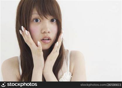 Close up of asian girl in white dress