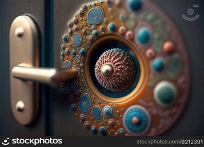 close-up of bacteria on the door handle, with focus on its intricate and diverse textures, created with generative ai. close-up of bacteria on the door handle, with focus on its intricate and diverse textures