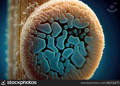 close-up of bacteria on the door handle, with visible microstructures, created with generative ai. close-up of bacteria on the door handle, with visible microstructures